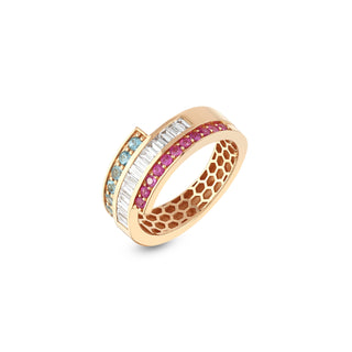 MONDRIAN GOLD BAGUETTE DIAMOND BLUE TOPAZ RING