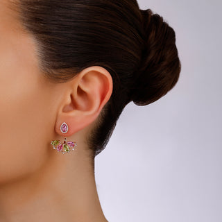 PEACOCK GOLD DIAMOND PINK SAPPHIRE EARRINGS