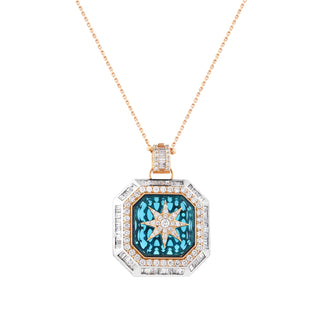 VENUS STAR 18K GOLD DIAMOND BLUE TOPAZ PENDANT